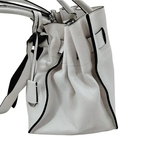 Coccinelle Clotilde Pebbled Leather Shoulder Crossbody Bag White Green Shoulder Bags